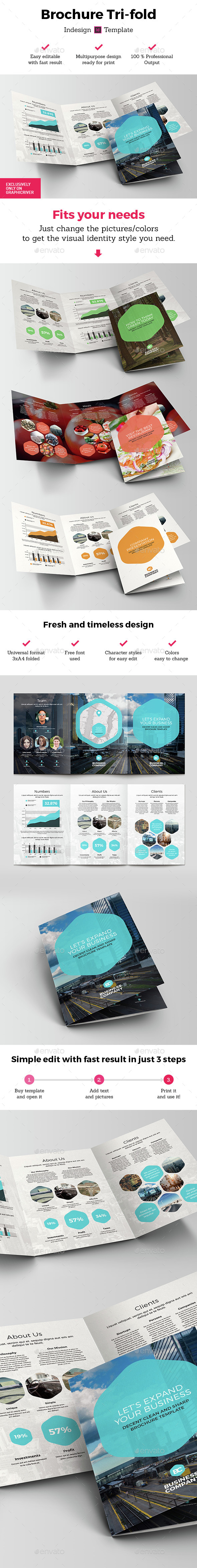 Polygon Brochure 3xA4 Tri-fold Indesign Template - Brochures Print Templates