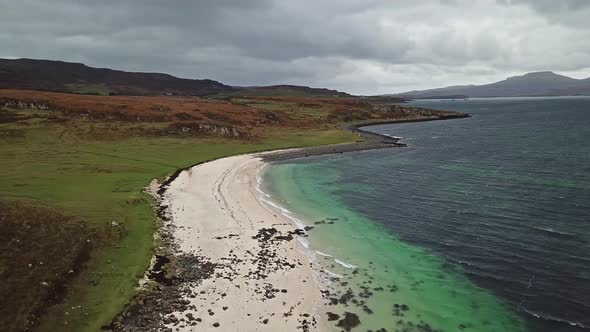 Aerial of the Clagain Coral Beach on the Isle of Skye - Scotland alt