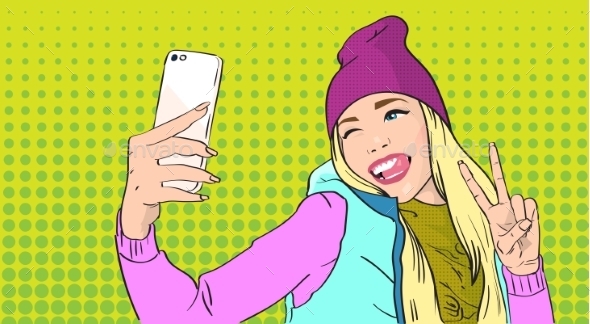 Woman in Hat and Vest Taking Selfie - People Characters