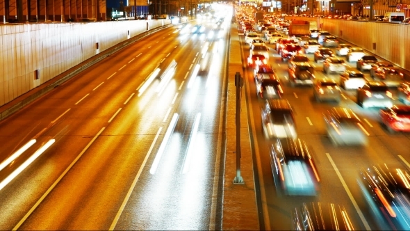 Car Traffic Transport Congestion On City Street At Night 