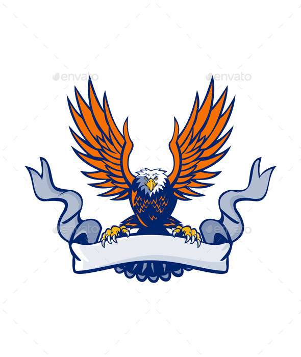 Bald Eagle Swooping Spread Wings Scroll Retro - Animals Characters