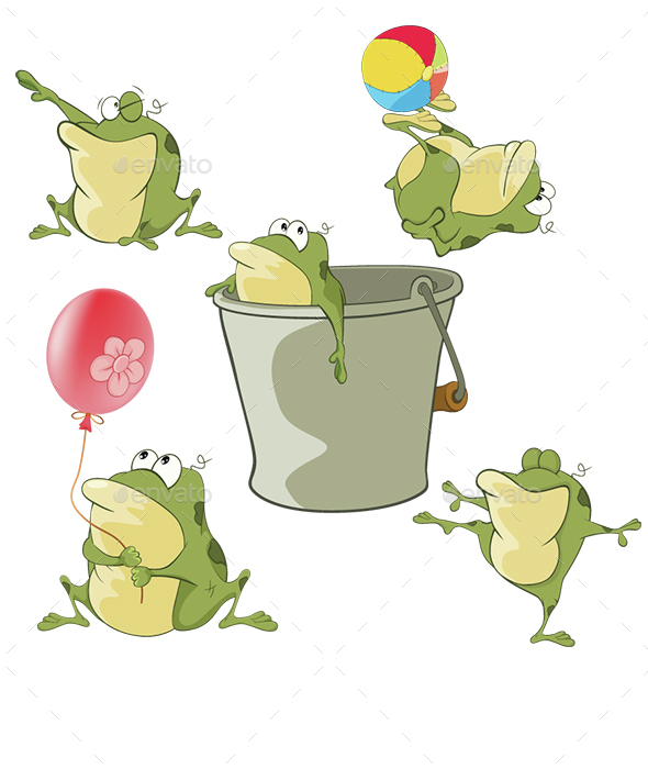Set of Cartoon Green Frogs - Animals Characters