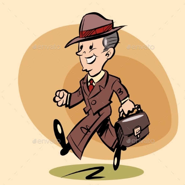 Smiling Retro Businessman Goes to Work - People Characters