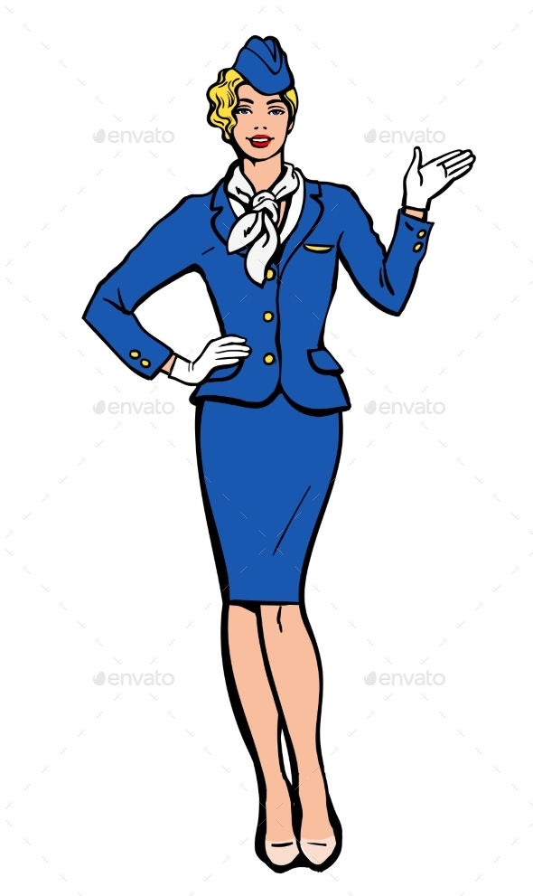 Stewardess in Blue Suit Indicates Information - Concepts Business