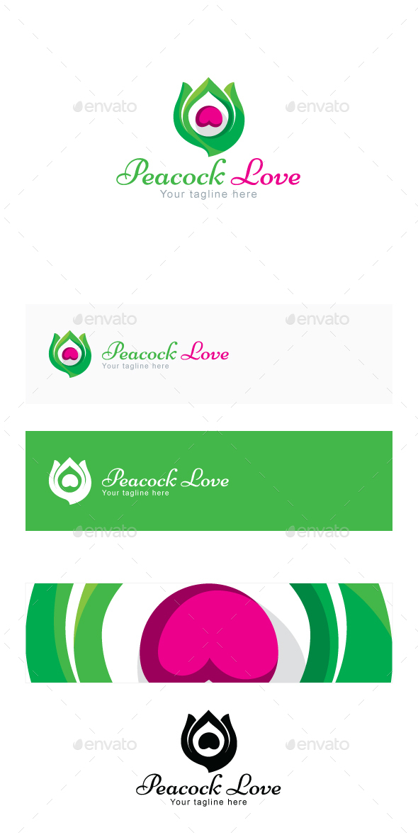 Peacock Love - Creative Bird Feather Stock Logo Template - Nature Logo Templates