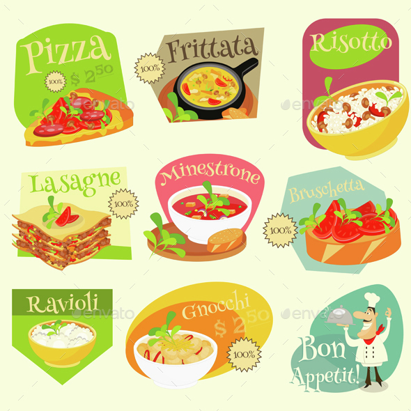 Italian Food Labels Set - Food Objects