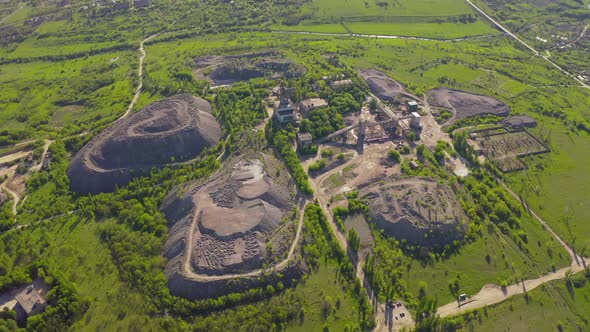 Top View of Granite Quarry, Sand Piles and Crushing Equipment Quarry 