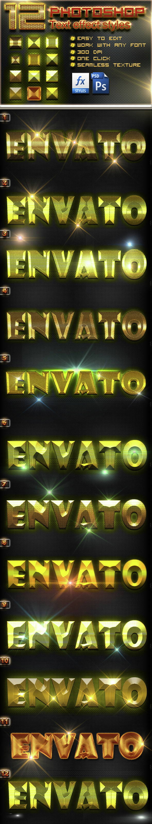 12 Photoshop GOLD Text Effect Styles Vol 13 - Text Effects Styles