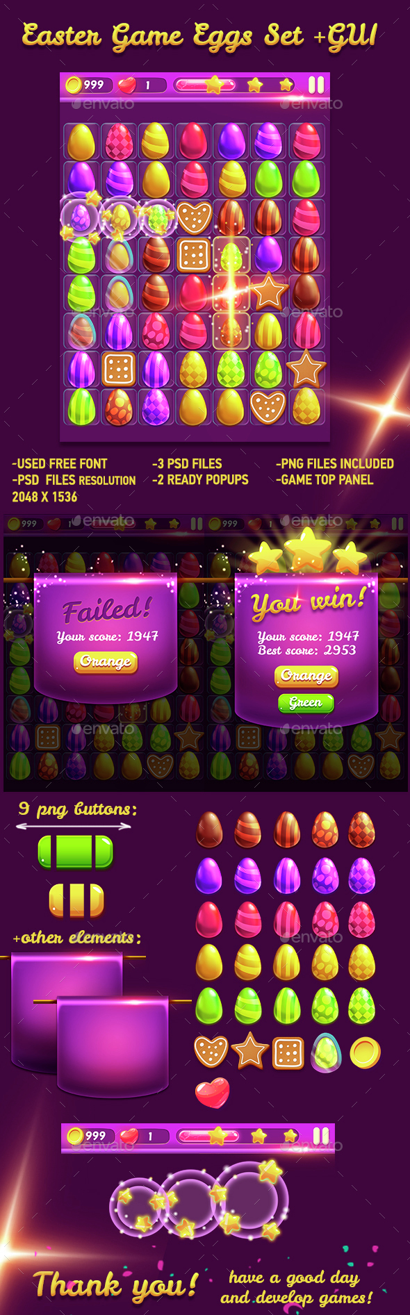 Easter Game Eggs Set and GUI - Game Kits Game Assets