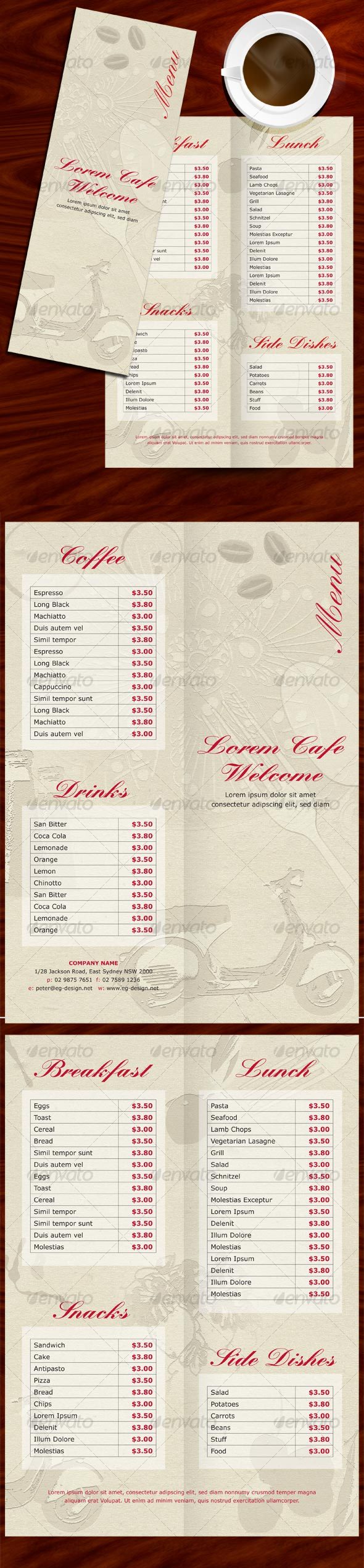 Restaurant Cafe Menu