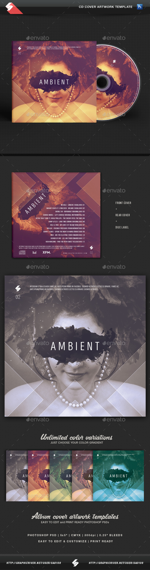 Ambient - CD Cover Artwork Template - CD & DVD Artwork Print Templates