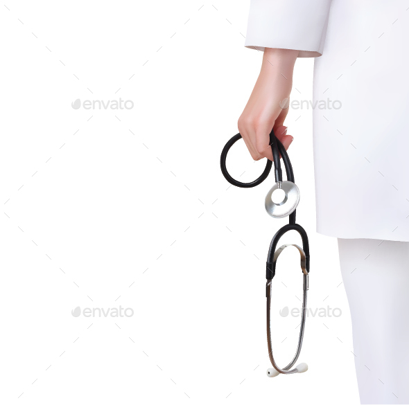 Medical Background with Hand Holding a Stethoscope - Health/Medicine Conceptual