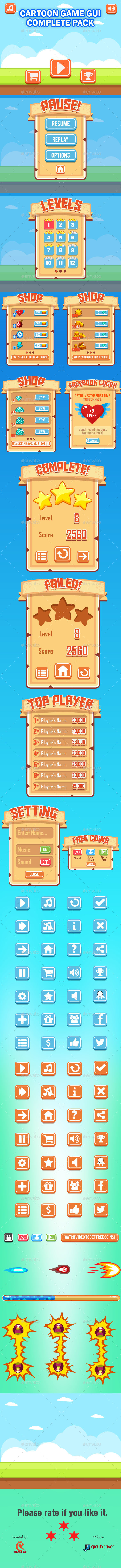 Cartoon Game UI - User Interfaces Game Assets