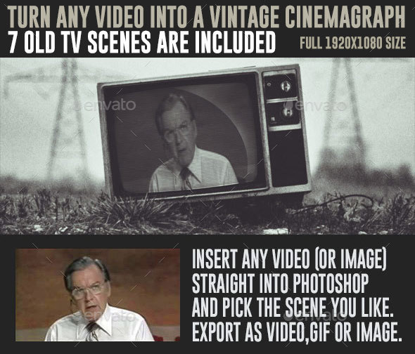 7 Old TV Sets Photoshop Cinemagraph Animated Mockup - Miscellaneous Product Mock-Ups