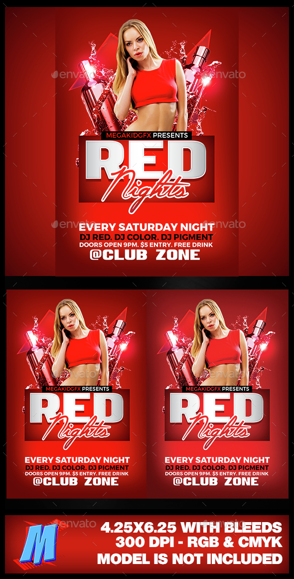 Red Nights Flyer Template - Clubs & Parties Events