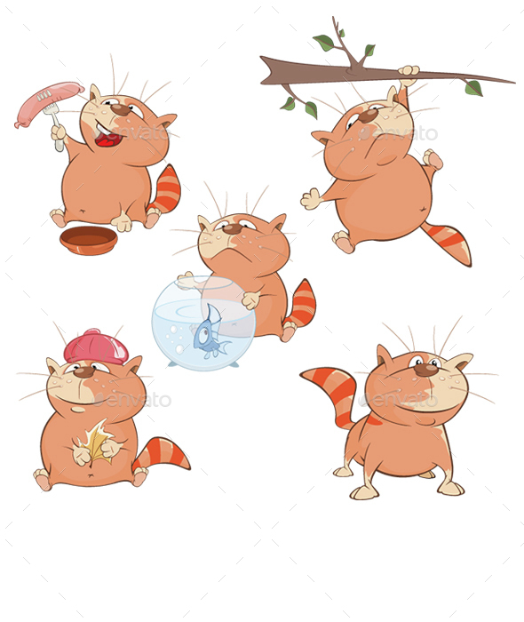 Set of Cartoon Cats - Animals Characters