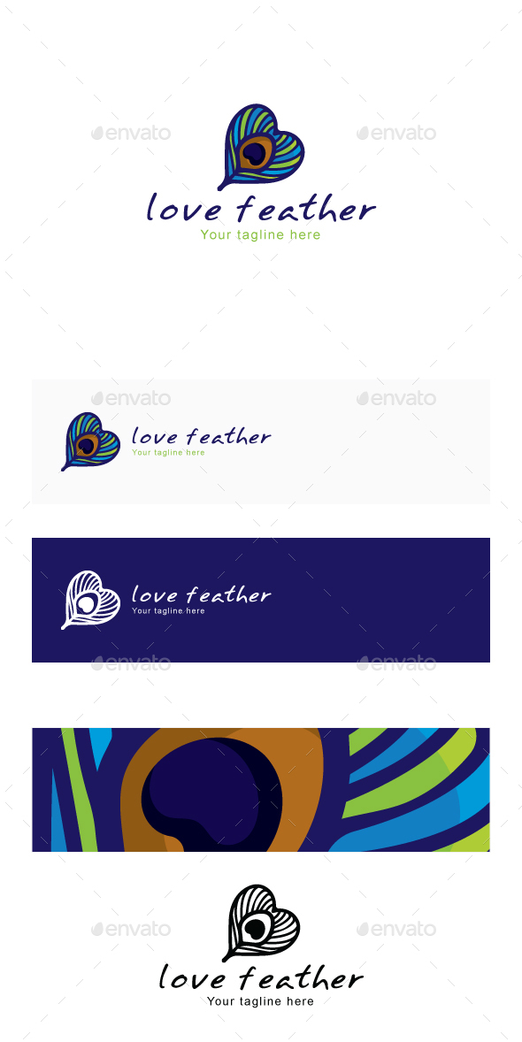 Love Feather - Peacock Bird Quill Creative Stock Logo Template - Abstract Logo Templates