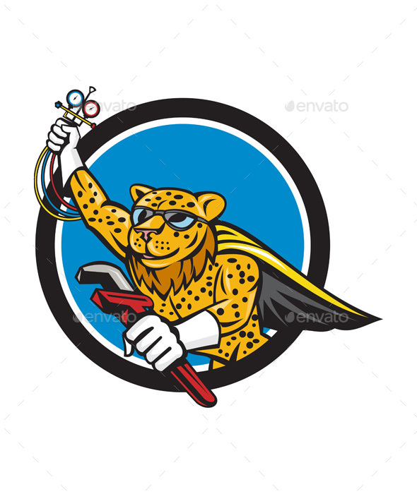 Refrigeration Mechanic Leopard Superhero Circle Cartoon - Animals Characters