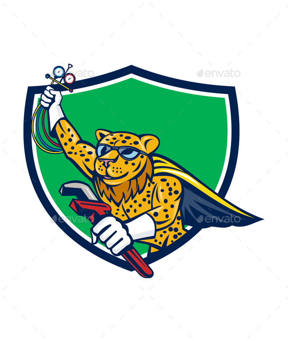 Refrigeration Mechanic Leopard Superhero Crest Cartoon - Animals Characters