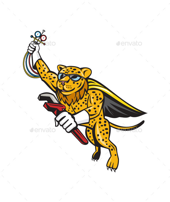 Refrigeration Mechanic Leopard Superhero Cartoon - Animals Characters
