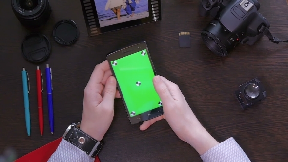 Man Used Mobile Phone With Green Screen 
