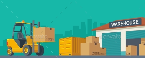 Forklift Carries a Box in Storage - Industries Business