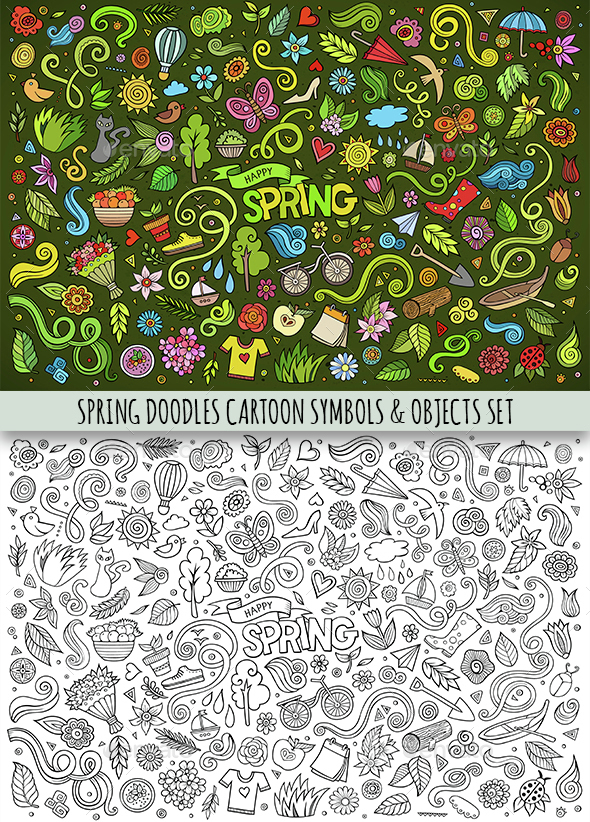 Spring Doodles Symbols Set - Flourishes / Swirls Decorative