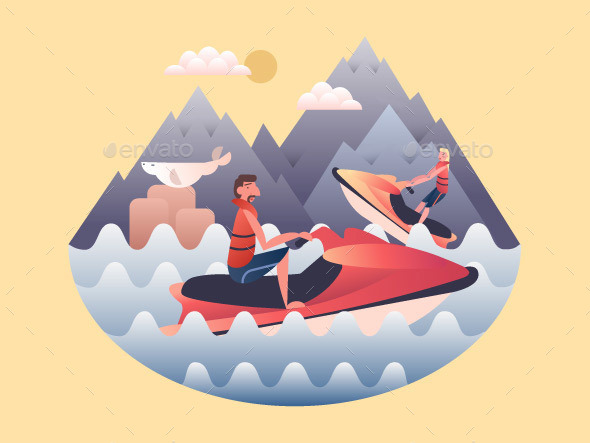 Jetski Design Flat - People Characters