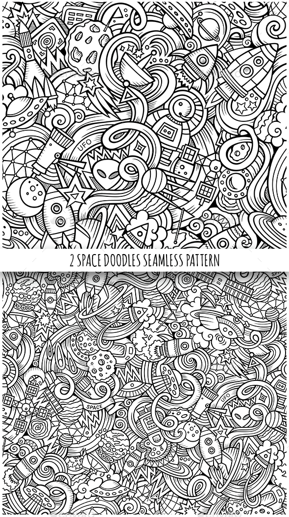 2 Space Doodles Seamless Patterns - Communications Technology