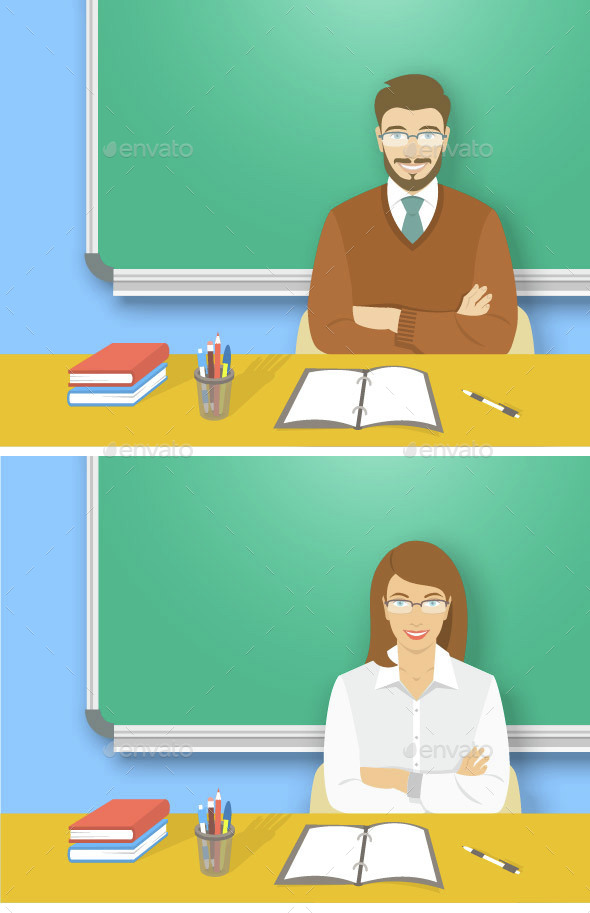 School Teacher at a Table in a Class - People Characters