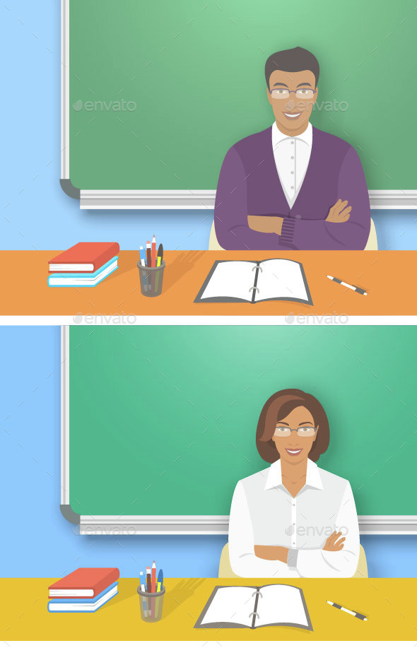 School Teacher at a Table Fat Education Illustration - People Characters