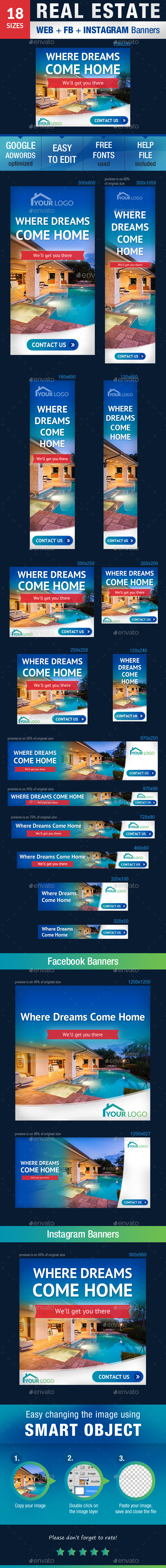 Real Estate Web + FB + Instagram Banners - Banners & Ads Web Elements