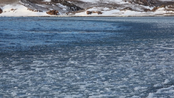 Surface Of Winter Baikal, Water And Ice In It  alt