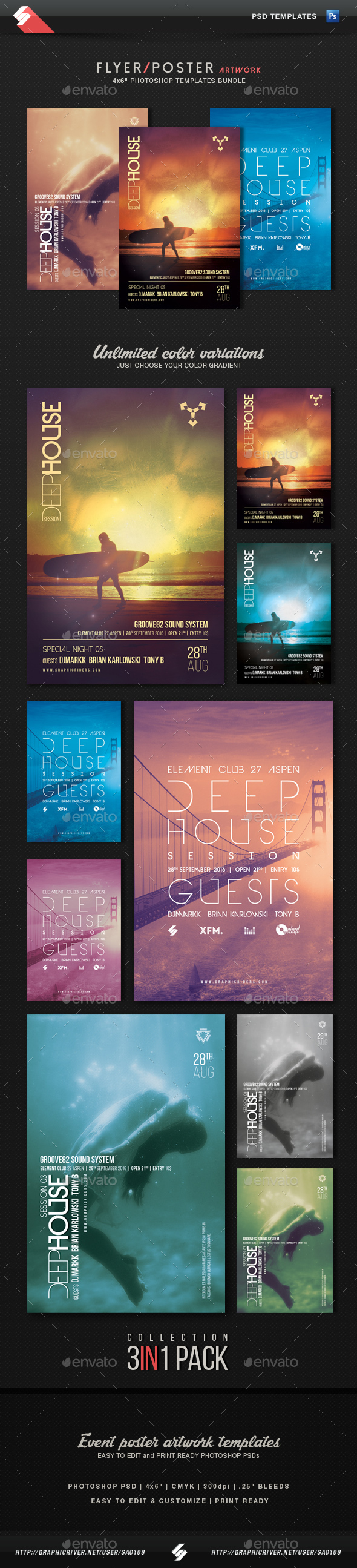 Deep House Collection 2 - Party Flyer Templates Bundle - Clubs & Parties Events