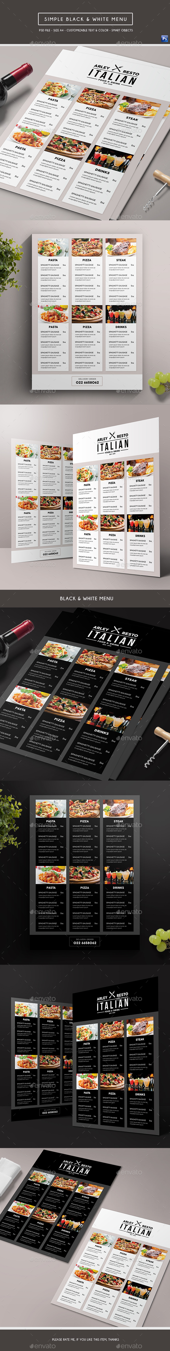 Simple Black & White Menu - Food Menus Print Templates