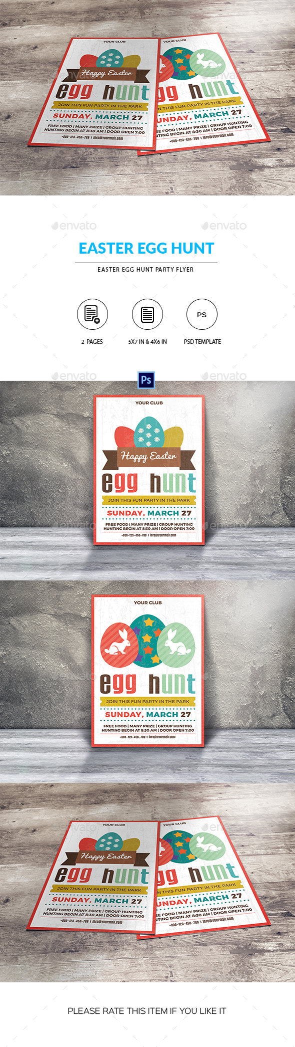 Easter Egg Hunt Party Flyer/Invitation Template - Clubs & Parties Events