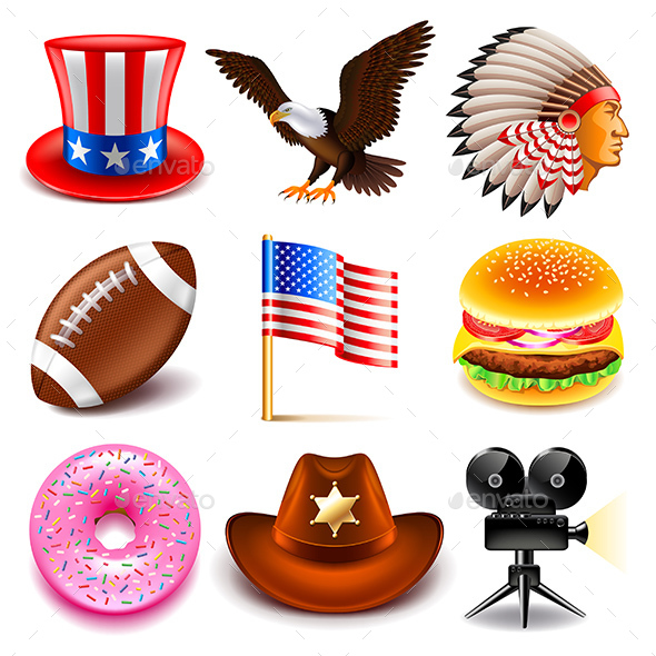 USA Icons Set - Travel Conceptual