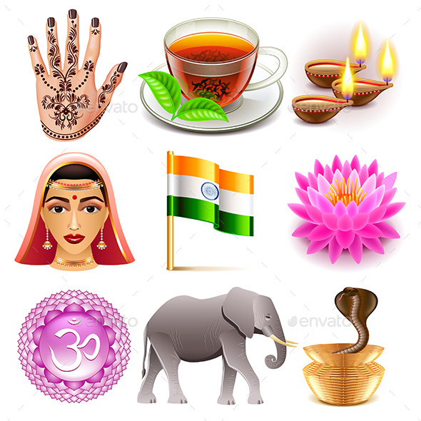 India Icons Set - Travel Conceptual