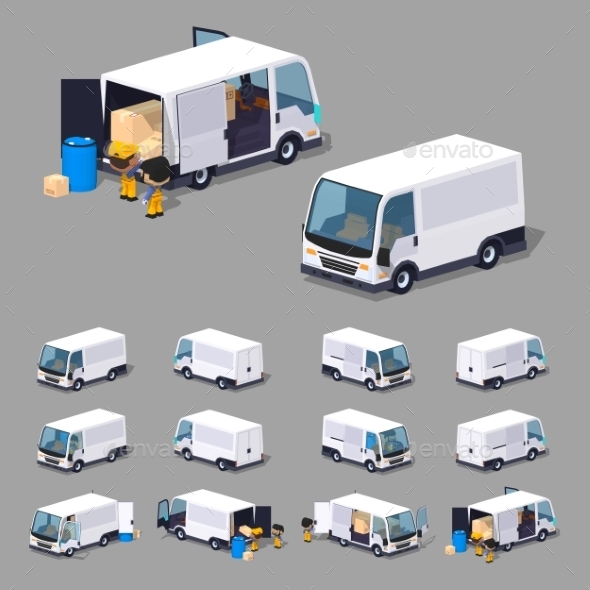 Low Poly White Van - Man-made Objects Objects