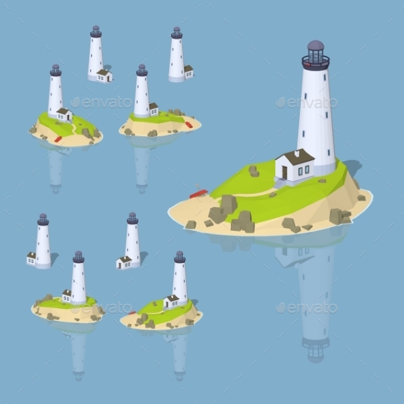 Low Poly White Lighthouse - Buildings Objects