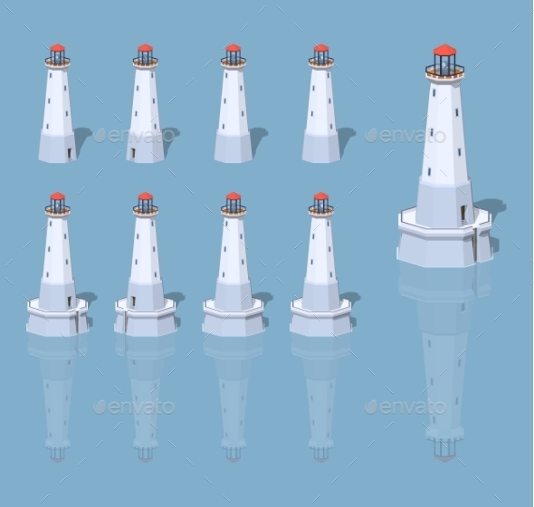 Low Poly White Lighthouse - Buildings Objects