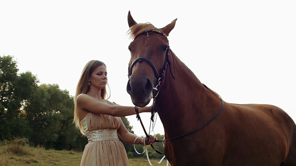 Woman And Brown Horse