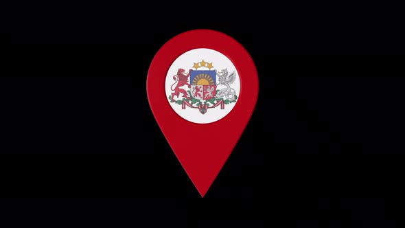 3D Rotating Pin Icon Animation With Latvia Coat Of Arms Alpha Channel 4K alt