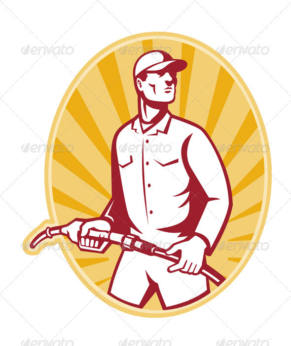 Gas Jockey With Petrol Pump Nozzle Retro - People Characters