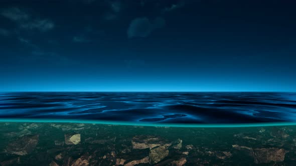 Underwater View with Horizon and Water Surface Split By Waterline alt