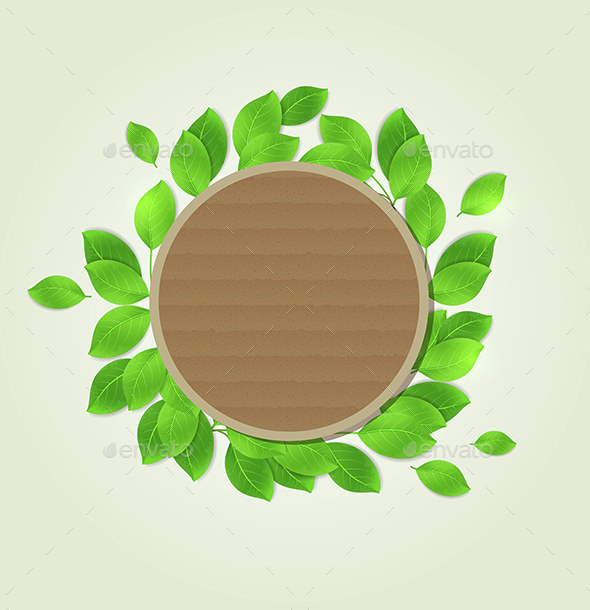 Round Label with Green Leaves - Backgrounds Decorative