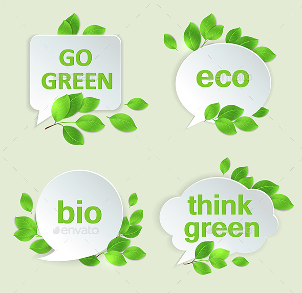 Eco Labels with Green Leaves - Miscellaneous Vectors