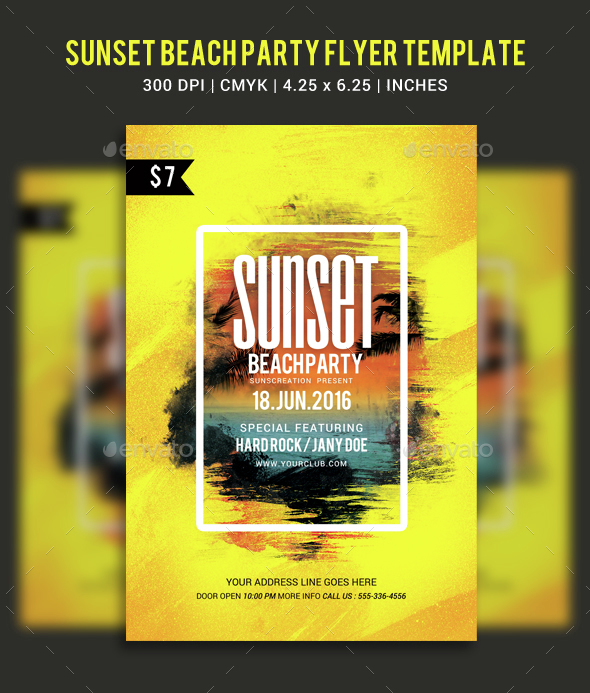 Sunset Beach Party Flyer Template - Clubs & Parties Events