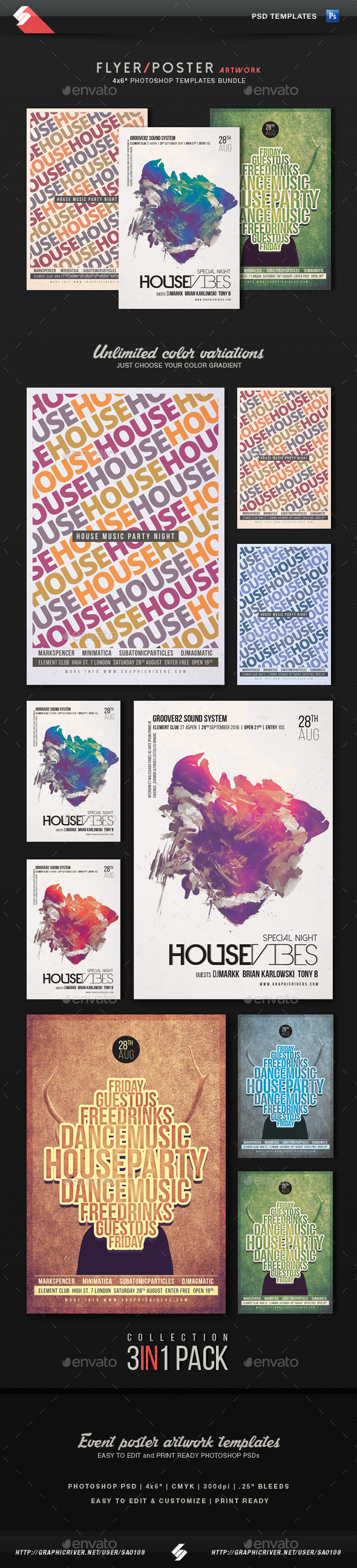 House Music - House Party Flyer Templates Bundle - Clubs & Parties Events