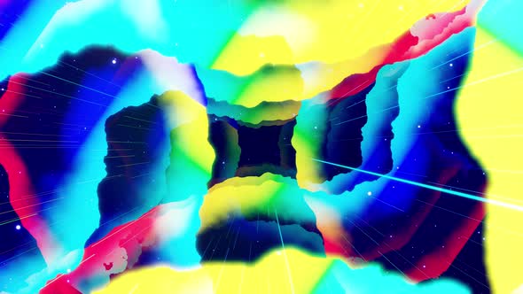 Motion Graphic Camera Fly in Art Space Multilayer Structure with Pattern Glow Particles and Lines alt